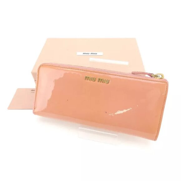miumiu Wallet Purse Long Wallet Pink Gold Woman Authentic Used